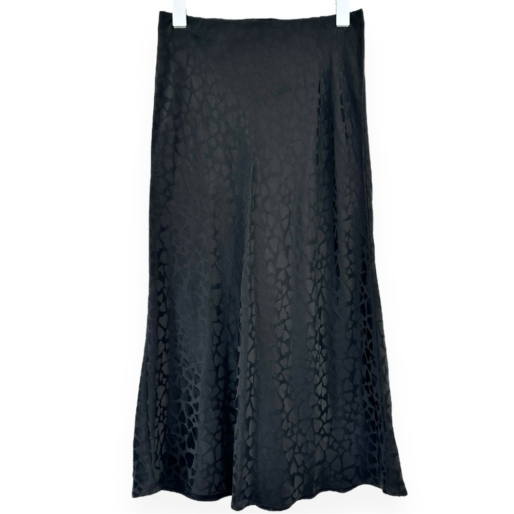 Realisation Black “The Naomi” Heart Print Silk Midi Skirt sz S